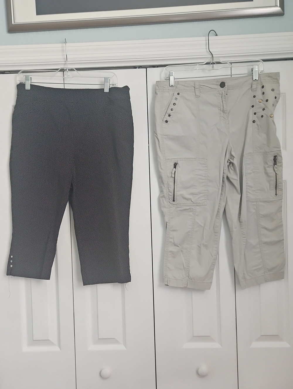 Set Of 2 Style & Co. TAUPE Cargo Capris with Stud & Zip Details and DOT stretch